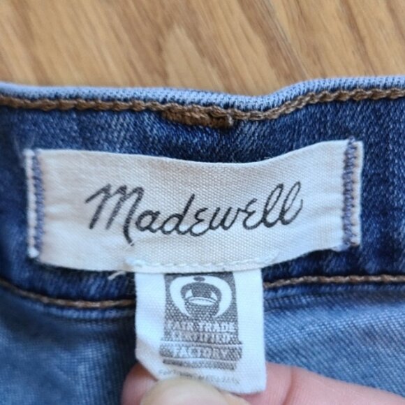 MADEWELL THE SKINNY FLARE JEANS CROPPED HIGH RISE STRETCH RAW HEM MED WASH sz 28 - Picture 7 of 9
